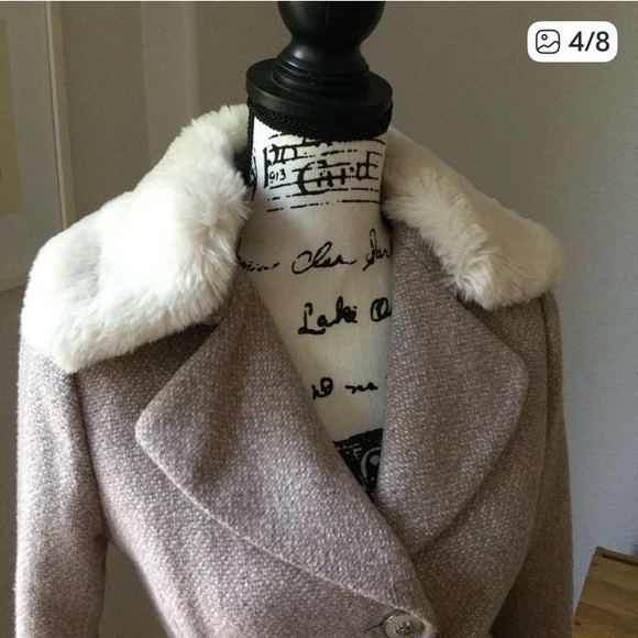 Jessica Simpson Belted Wool-Blend Coat with Removable Faux Fur Collar - Women-XS - Picture 4 of 8